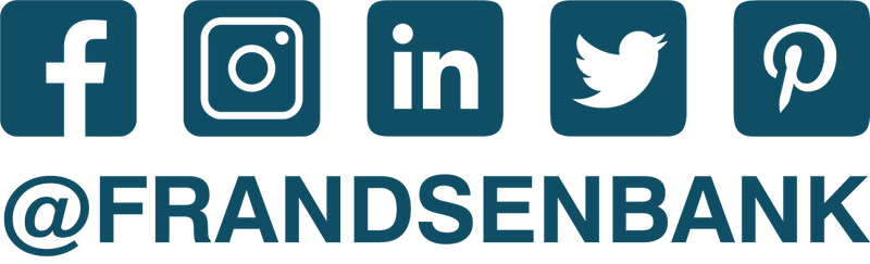 @Frandsenbank on Facebook, Instagram, LinkedIn, Twitter, Pinterest