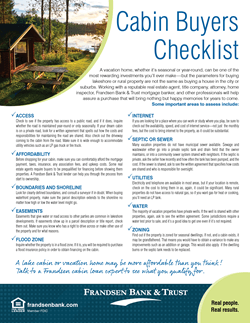 Cabin Buyers Checklist